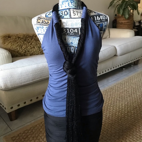 NU Mark Anthony Blue V neck top with attached scarf Small - Picture 3 of 8